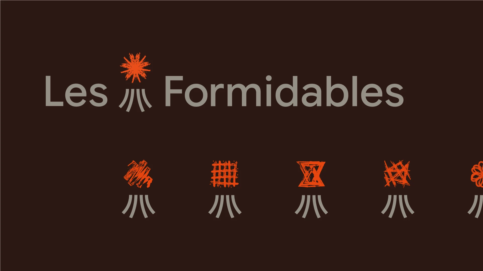 Logotipo Les Formidables con il simbolo del vulcano e la serie delle varianti dell’eruzione