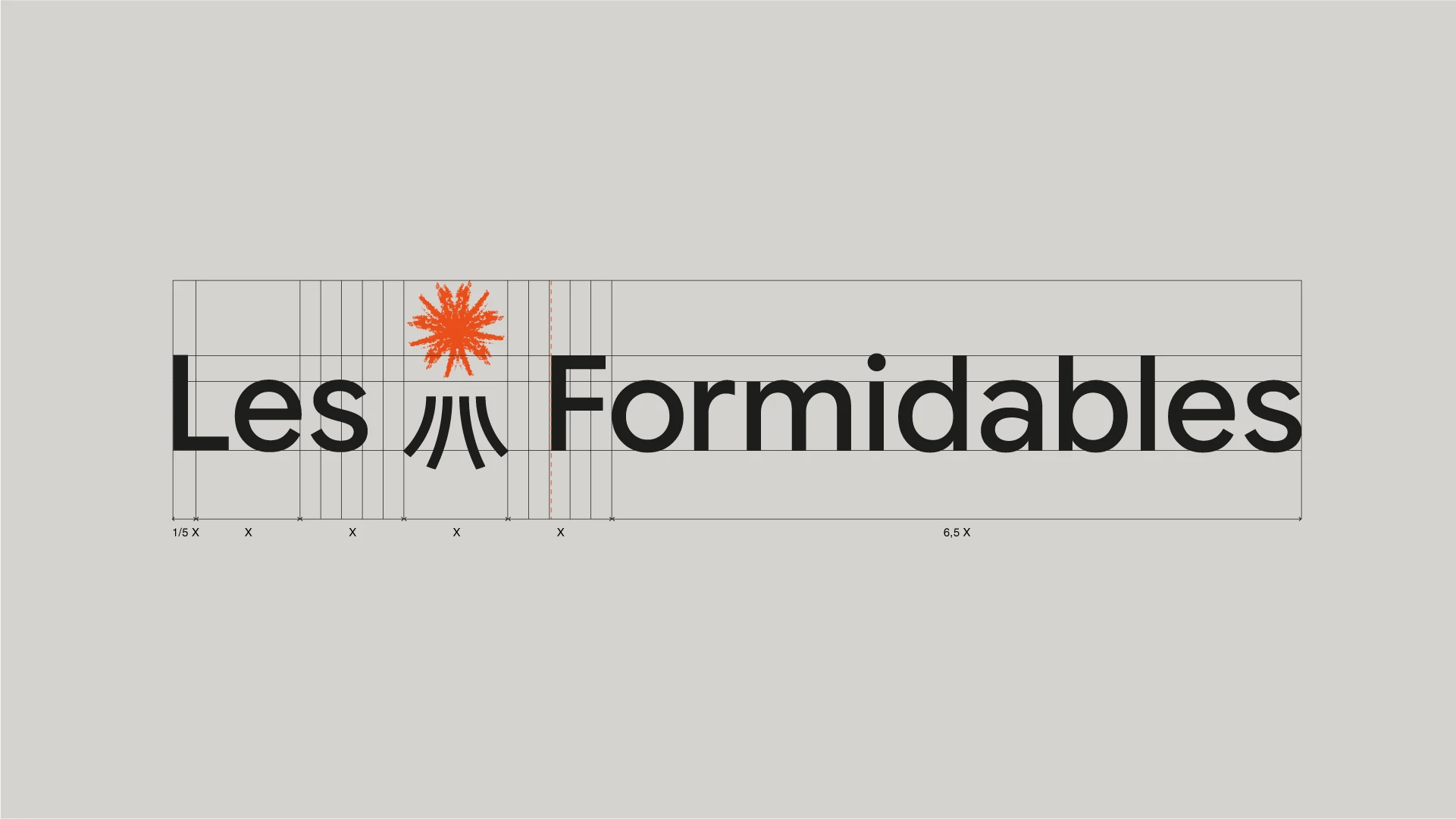 Costruzione del logotipo Les Formidables con le proporzioni tra simbolo e scritta